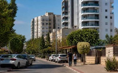 Residential apartment buildings and quiet streets in a compact central Israel city