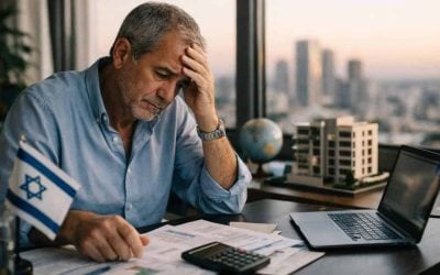 Global map with real estate symbols and tax documents symbolizing new regulations for Israeli investors