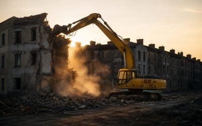 golden-hour demolition in urban decay