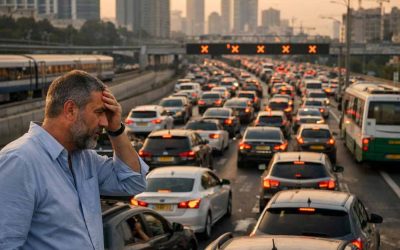 Heavy traffic congestion and gridlock on a highway in Gush Dan, Israel
