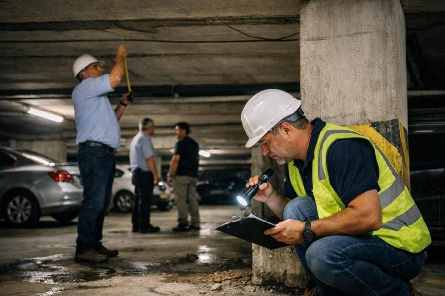 Construction site of a TAMA-38 residential building project in Haifa showing underground foundations