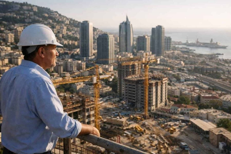 Oron Real Estate urban renewal project construction site and modern skyline in Haifa