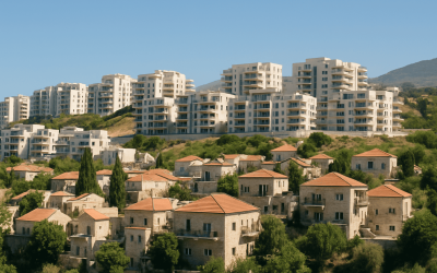 houses and buildings on a hillside at night