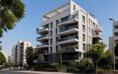 Modern apartment building in Tel Aviv with balconies and nearby residential streets