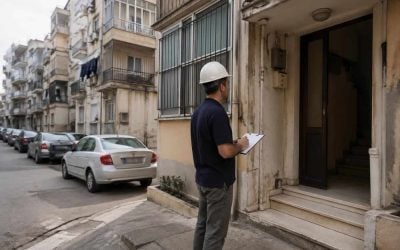 Older apartment building in a dense Bnei Brak residential neighborhood