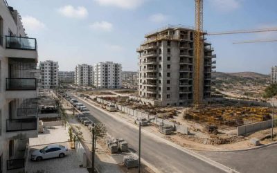 New residential apartment towers and surrounding infrastructure under construction in an Israeli neighborhood