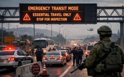 Empty bus station in Israel illustrating emergency transit mode restrictions