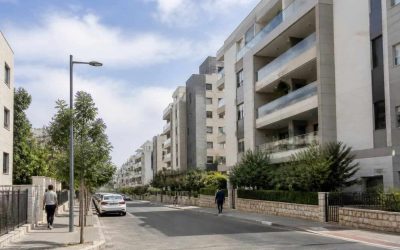 Residential apartment buildings in Israel viewed from a quiet urban street