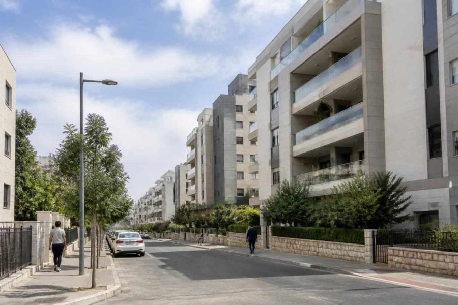 Residential apartment buildings in Israel viewed from a quiet urban street