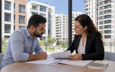 Prepared buyer reviewing new apartment incentives and market documents in Israel