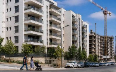 Modern apartment buildings and residential construction in an Israeli city during daytime