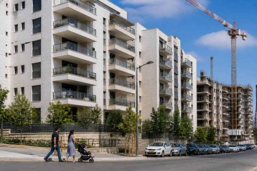 Modern apartment buildings and residential construction in an Israeli city during daytime