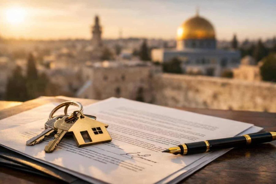 Judge's gavel resting on a stack of real estate contract documents representing Israeli legal reform