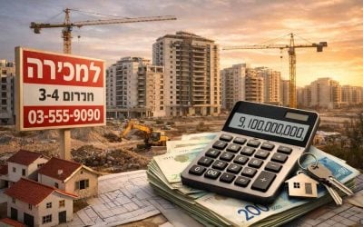 Real estate development and financial charts illustrating the 9.1 billion ILS surge in Israeli housing demand