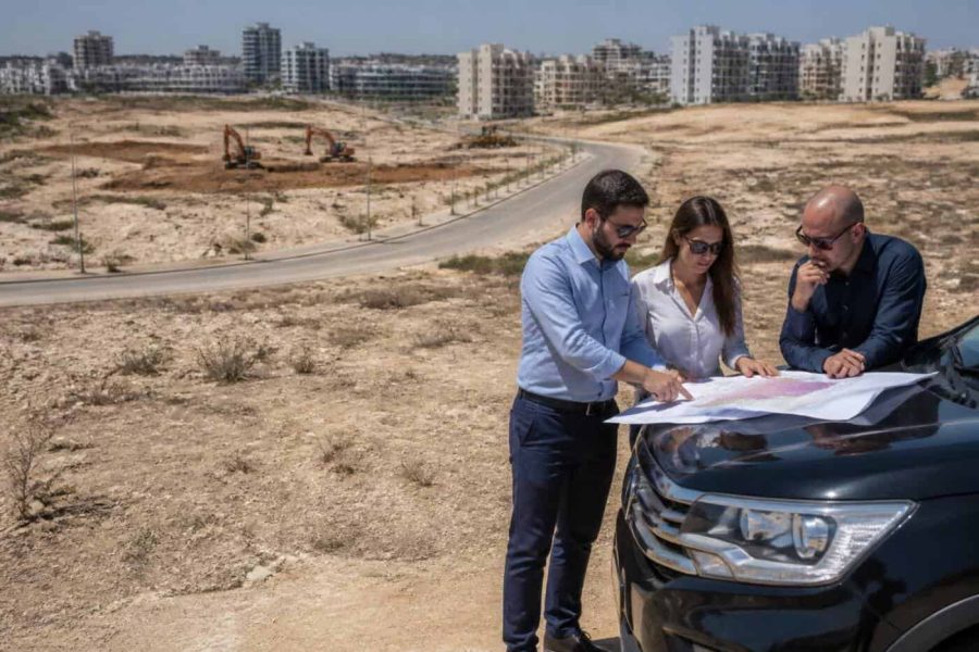 Undeveloped land in Israel viewed from above with nearby roads and construction activity