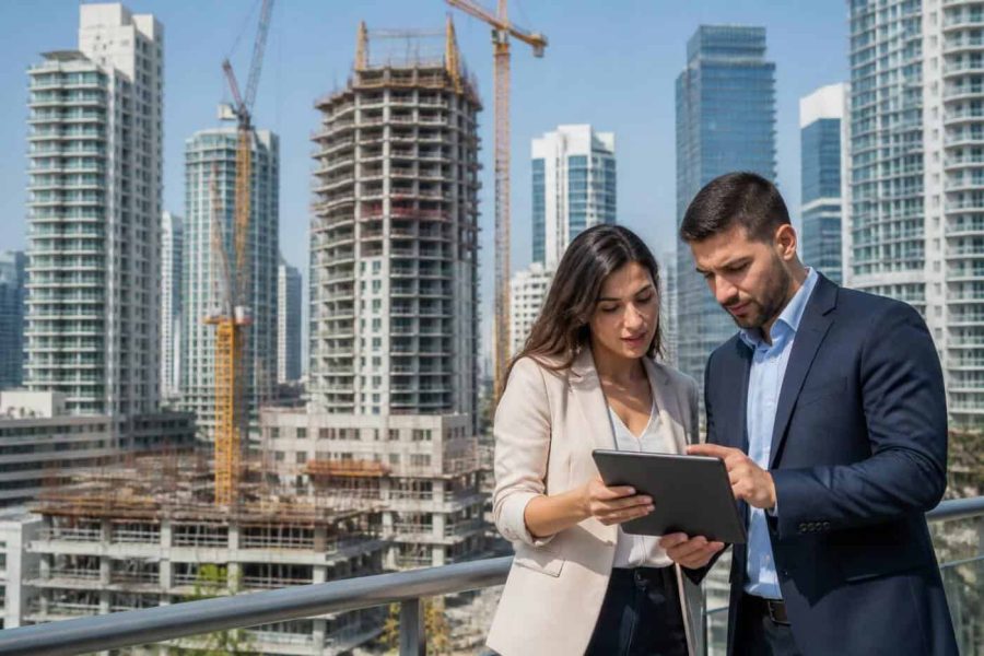 Modern apartment towers and construction cranes in Tel Aviv during a busy real estate market moment