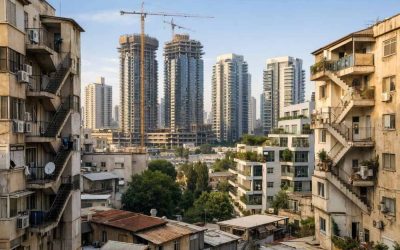 Construction crane over Israeli residential building representing urban renewal and stairwell deregulation updates