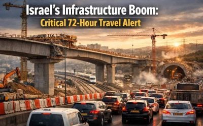 Construction cranes and transportation infrastructure upgrades in Israel causing temporary travel delays