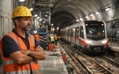 Construction site of Israel's Metro project near local businesses