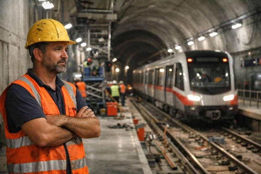 Construction site of Israel's Metro project near local businesses