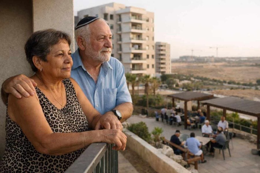 Construction of a modern senior housing complex in Israel's periphery showing urban development