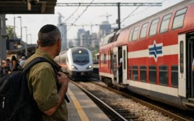 Modern Israel Railways train passing through a station, symbolizing the strategic network overhaul