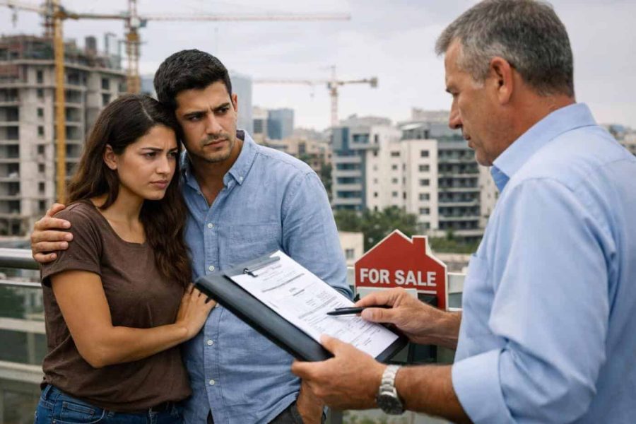 Illustration comparing social media rumors about Israel real estate with actual regulatory documents and housing market facts