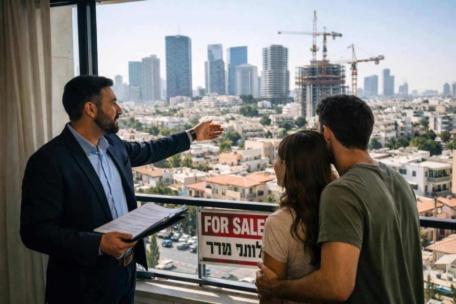 Tel Aviv skyline with construction cranes representing Israel's real estate rebound after Bank of Israel rate cut