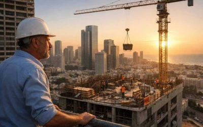 Modern Israeli skyline with construction cranes representing real estate market resilience and 2026 recovery