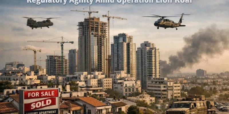 Modern Israeli real estate development symbolizing market resilience and regulatory agility amid Operation Lion Roar