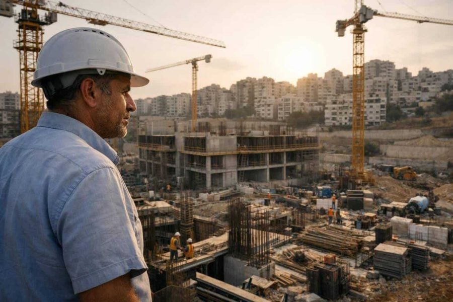 Construction cranes over Israeli city skyline representing real estate market resilience and housing development