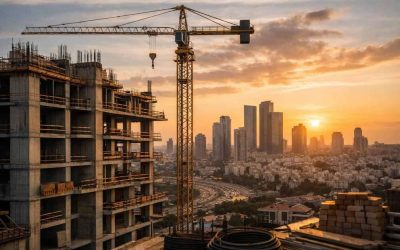 Construction cranes over Tel Aviv skyline representing Israel's real estate market resilience amidst mortgage challenges