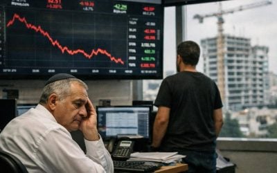 Digital illustration showing the Tel Aviv Stock Exchange (TASE) and Israel Land Authority logos with a flatlined data graph representing a feed pause