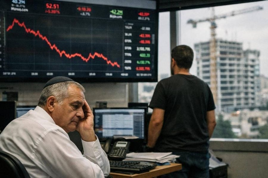 Digital illustration showing the Tel Aviv Stock Exchange (TASE) and Israel Land Authority logos with a flatlined data graph representing a feed pause