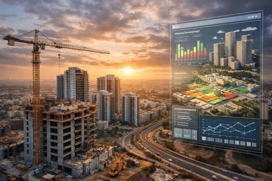 Modern urban skyline in Israel representing digital upgrades and accelerated housing development
