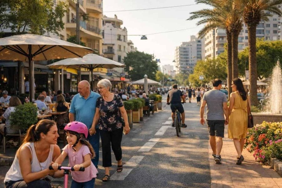 Modern skyline of Kfar Saba, Israel, leader of the 2024 Quality of Life Index