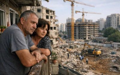 Modern residential building construction site in Israel representing urban renewal and legal homeowner protections