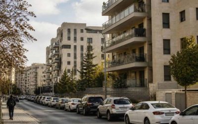 Residential apartment buildings on a Jerusalem street in daylight
