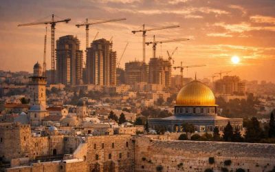 Construction cranes over Jerusalem skyline representing the 2025 real estate record-breaking boom