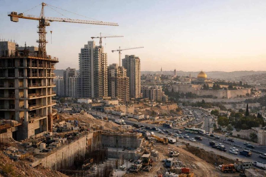 Architectural rendering of the new high-rise skyline for the French Hill urban renewal project in Jerusalem