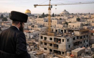View of Jerusalem skyline featuring new residential construction in a historic Haredi neighborhood