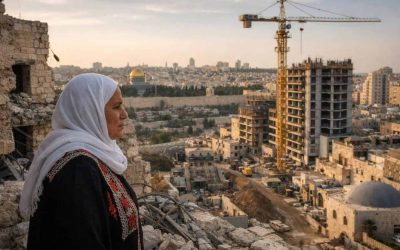 Modern high-rise construction contrasting with historic stone buildings in the Jerusalem skyline