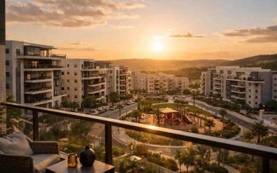 Panoramic view of modern residential buildings in the HaKalaniot neighborhood, Kiryat Ata