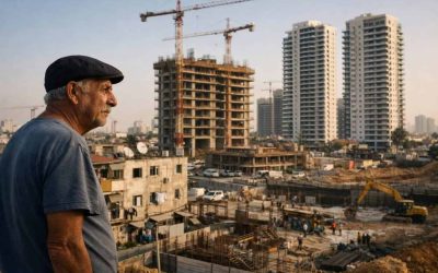 Modern residential construction cranes and new high-rise developments in Lod, Israel