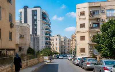 Residential apartment buildings in an affordable Israeli city with modern and older housing blocks