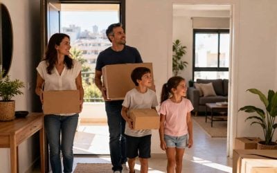 Anglo family arriving at a move-in-ready Israeli home suitable for school-timed relocation