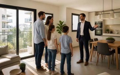 Family viewing a modern apartment in Israel while planning a move before the school year