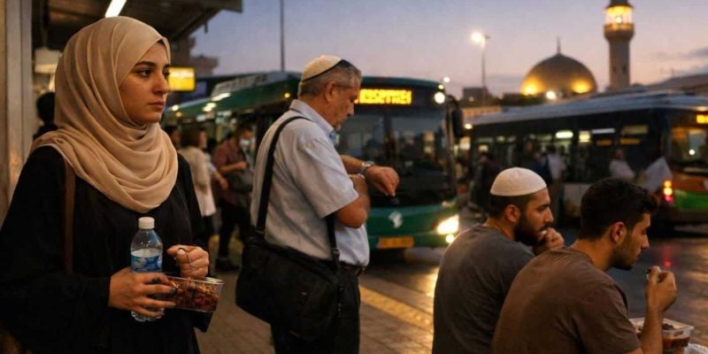 Public bus at a central station in Israel during Ramadan 2026 schedule changes