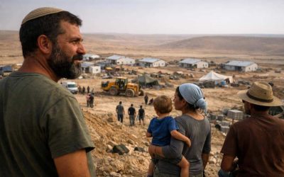 Aerial view of the Negev desert landscape designated for five new strategic settlements