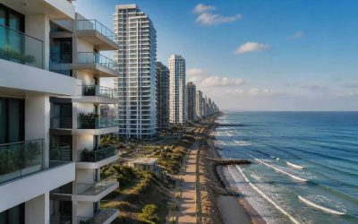 Modern apartment towers along the Netanya coastline overlooking the Mediterranean Sea